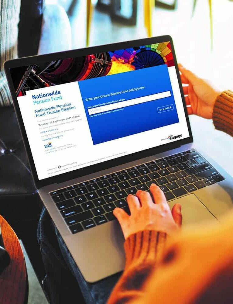 User on a laptop logging on to the Nationwide Pension Fund